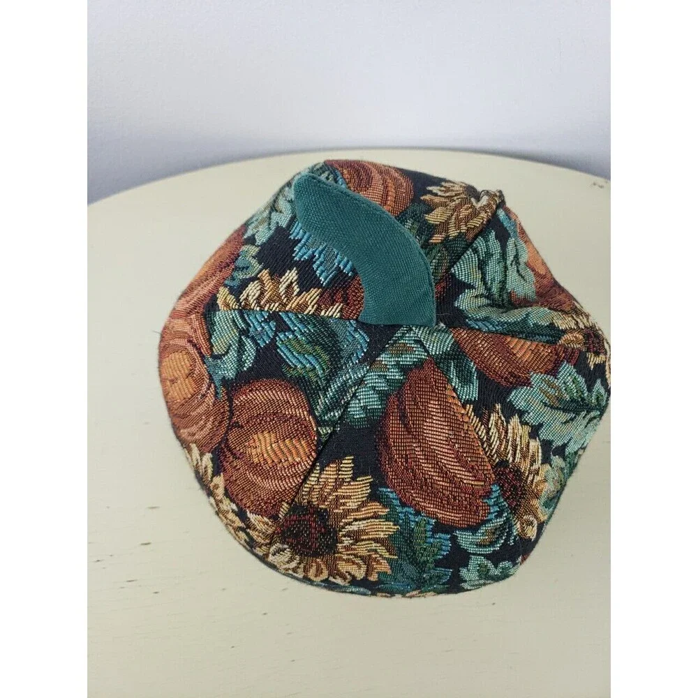 Vintage pumpkin jacquard floral fabric stuffed plush Halloween Thanksgiving